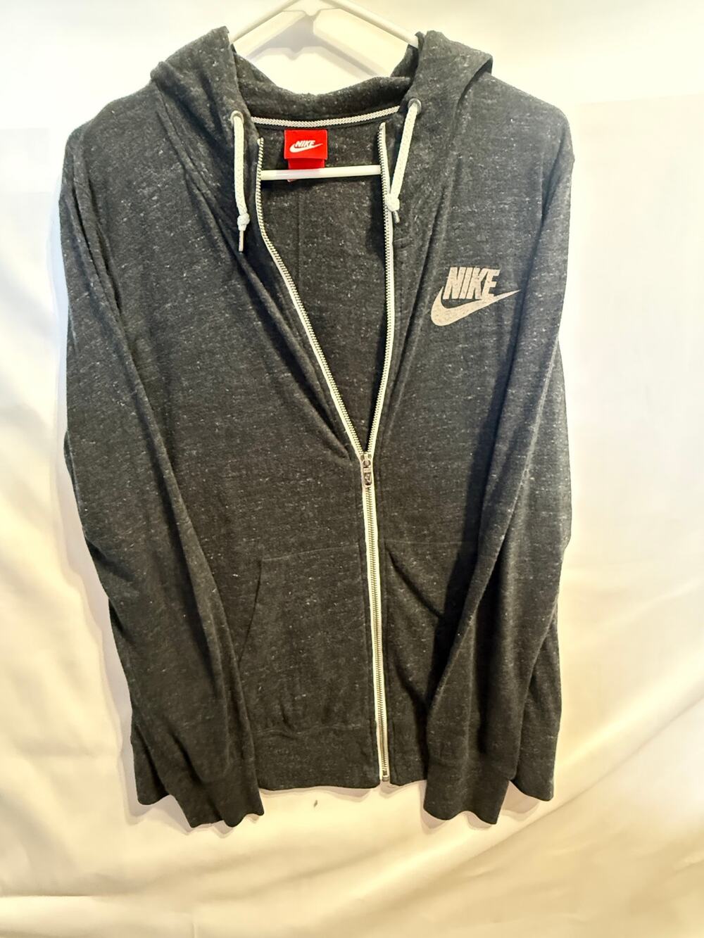 Nike Women’s XL Full Zip Hoodie Charcoal Heather Logo Lightweight Jacket